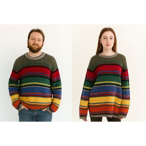 Lands' End Other - Lands' End Vintage Men's Wool Sweater - 100% Wool Multicolor Striped Large